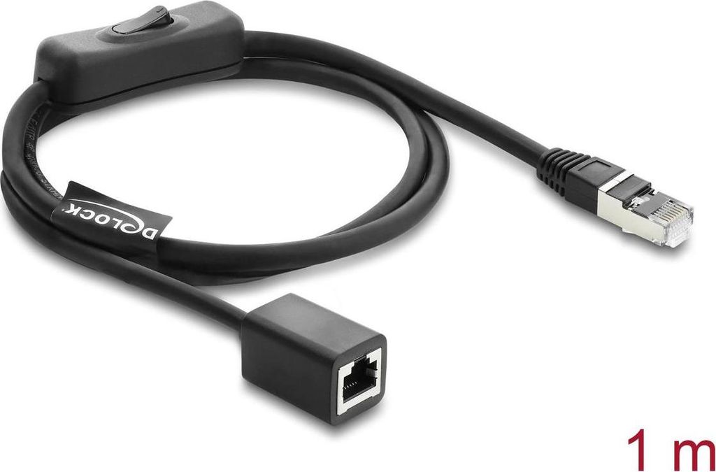 Delock RJ45 Kabel Stecker zu Buchse mit Schalter Cat.6 F/UTP 1 m schwarz