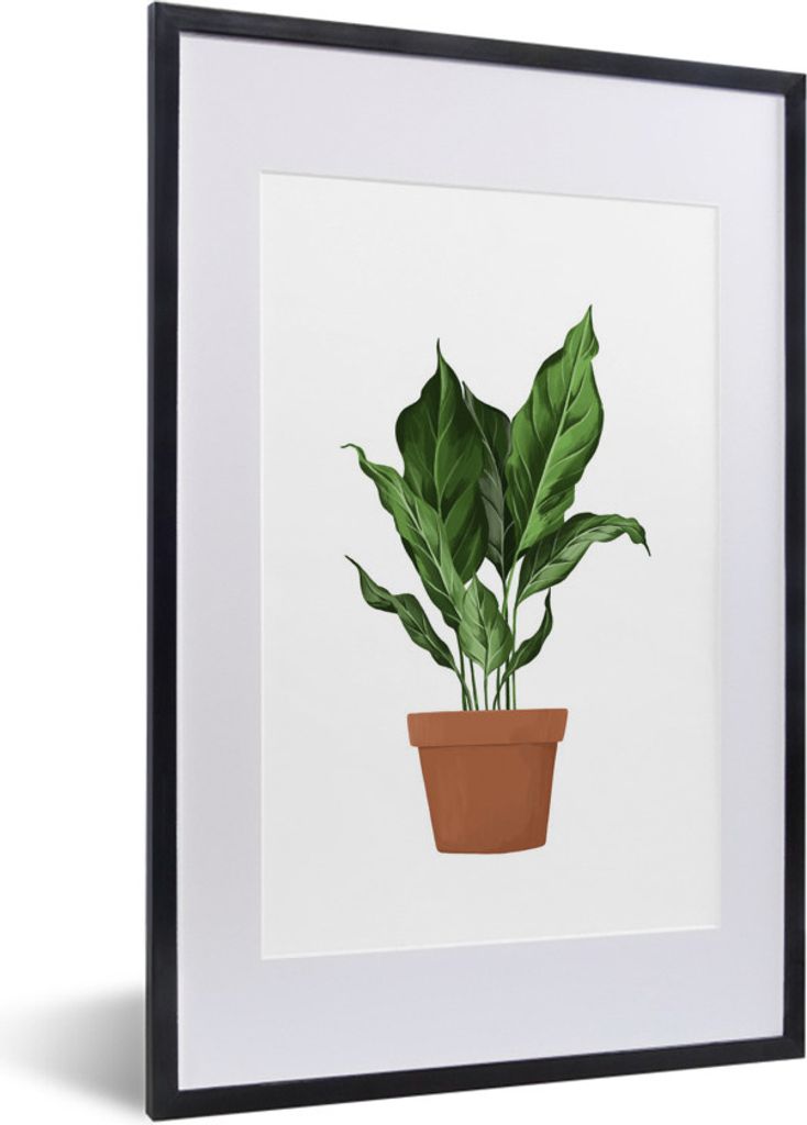 MuchoWow MuchoWow Gerahmtes Poster Pflanzen - Blumentopf - Weiß 40x60 cm - Poster mit zchwarzem Bilderrahmen - Poster in Rahmen