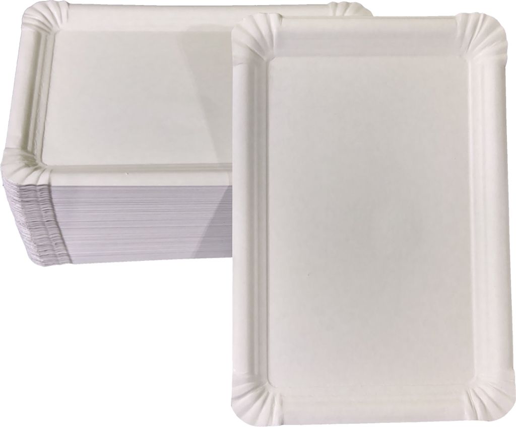 100 flache Pappteller weiß eckig 16 x 23 cm Produktbild 