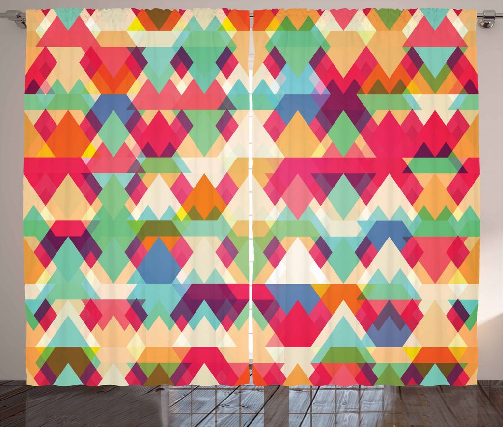 ABAKUHAUS Abstrakt Rustikaler Vorhang, Bunte Triangles, Wohnzimmer Universalband Gardinen mit Schlaufen und Haken, 280 x 245 cm, Mehrfarbig