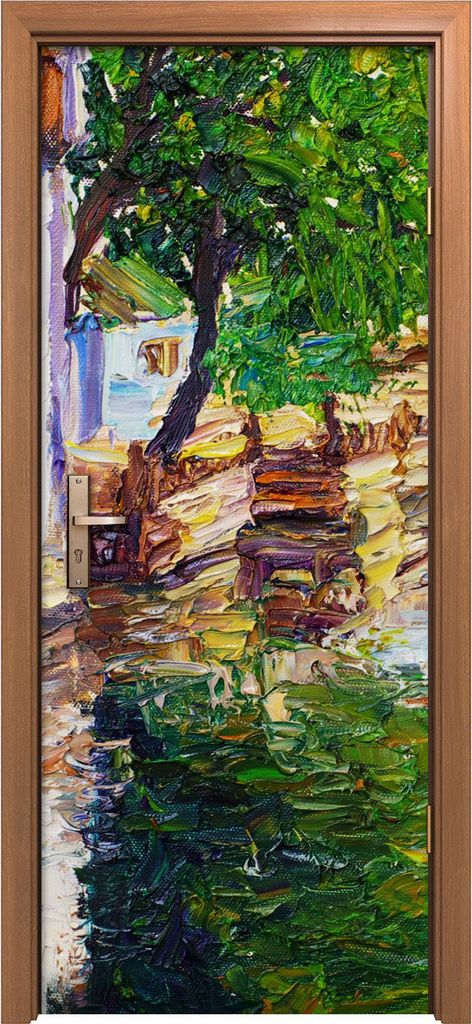 Türposter 80x200 cm Türaufkleber Türtapete Türfolie Klebefolie Deko Malerei Dorf Chinesisches Boot
