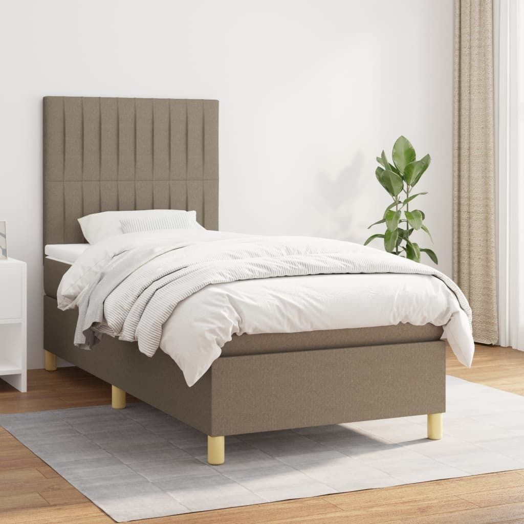 Design Möbel Boxspringbett mit Matratze Taupe 90x190 cm Stoff - 2024 Neu