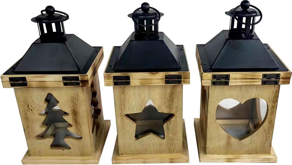 TrendLine Laterne Holz-Metall 24 x 12 cm braun-schwarz Produktbild 