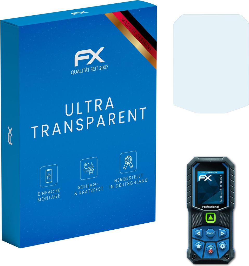 atFoliX FX-Clear 2x Schutzfolie kompatibel mit Bosch GLM 50-25 G Displayschutzfolie