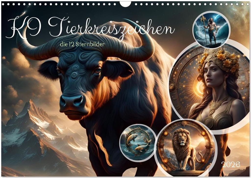 KI Tierkreiszeichen (Wandkalender 2026 DIN A3 quer), CALVENDO Monatskalender