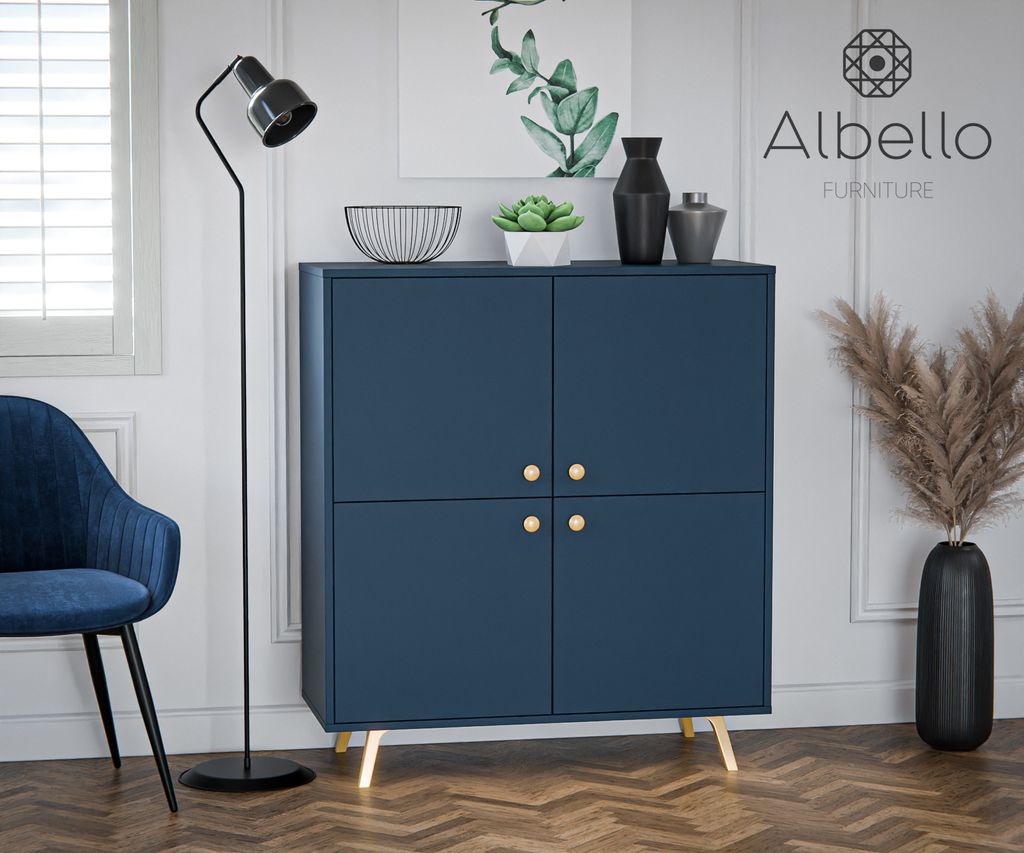 Albello Kommode Selly Kommode für das Schlafzimmer Kommode für das Wohnzimmer Marine Marineblau 100x112x41 cm