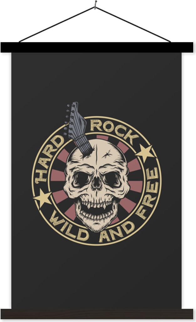 MuchoWow Textilposter Totenkopf - Gitarre - Vintage 60x90 cm mit schwarzem Rahmen - Poster Wohnzimmer