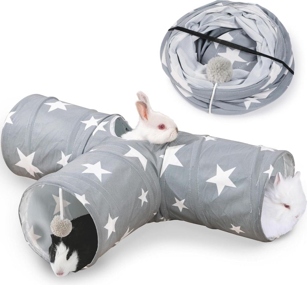 Bunny Kaninchen-Tunnel - 3-Wege Meerschweinchen-Tunnel - Hasen-Spieltunnel - Faltbarer Aktivitätstunnel für kleine Tiere - Aktivitätsröhre Spie...
