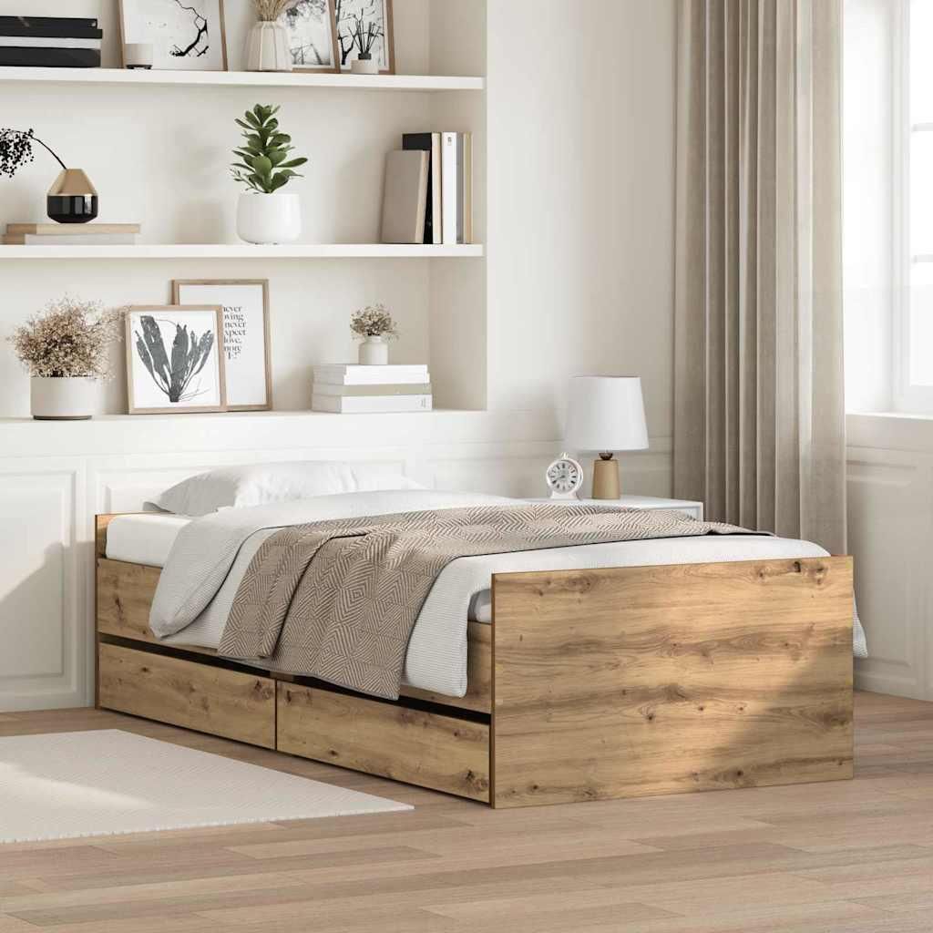 "Schlussverkauf" Einzelbett 1 PLACE - bettrahmen moderne - Artisan-Eiche 100x200 cm Massives Kiefernholz C1299