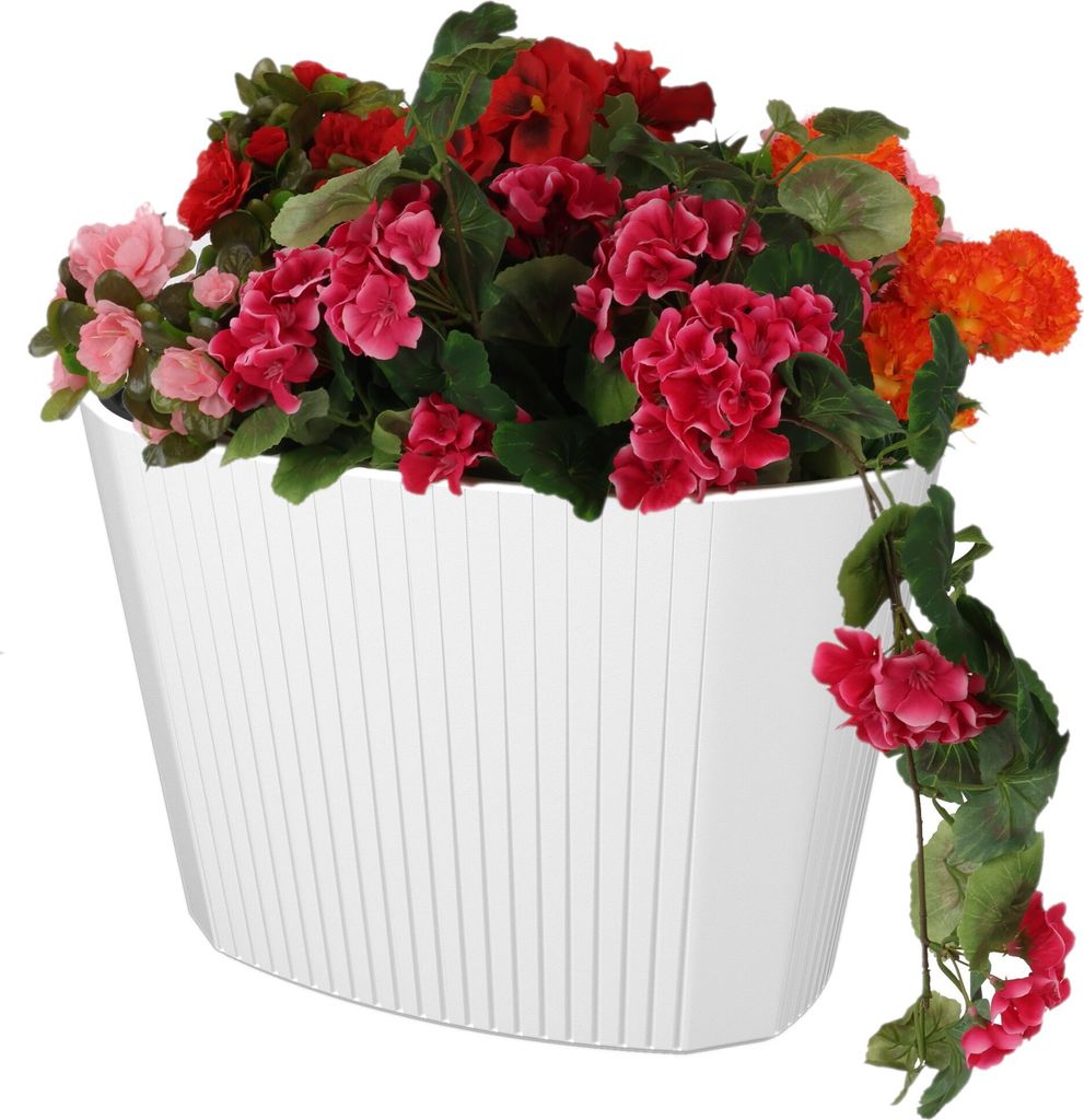 Blumentopf Blumenübertopf Blumenkübel mit Große Einsatz Farbe Weiß Oval 59,5x39 cm H41 cm Rille Oberfläche Matt Kunststoff Modern GlamourTerra...