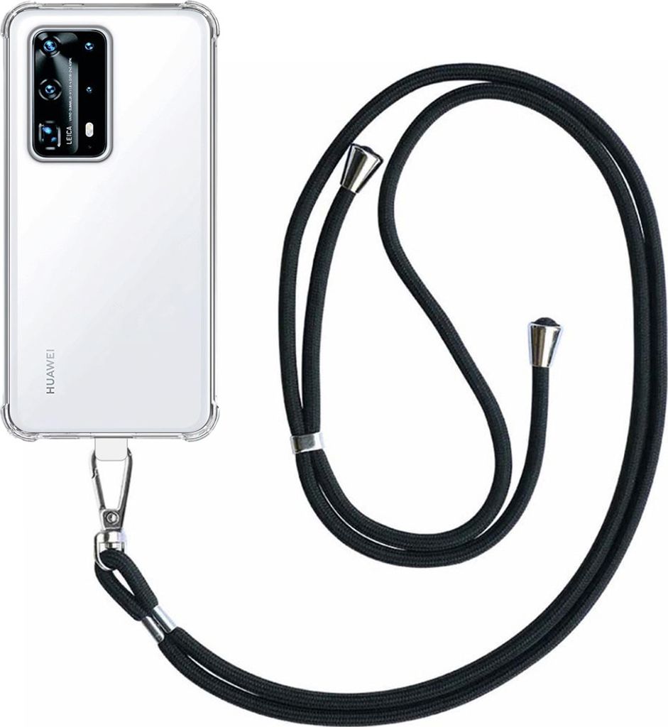 Smartphonica Handyhülle geeignet für Huawei P40 Pro Plus Transparent stoßfest mit abnehmbarem Universal Telefon Lanyard - Backcover Fall Silikon...
