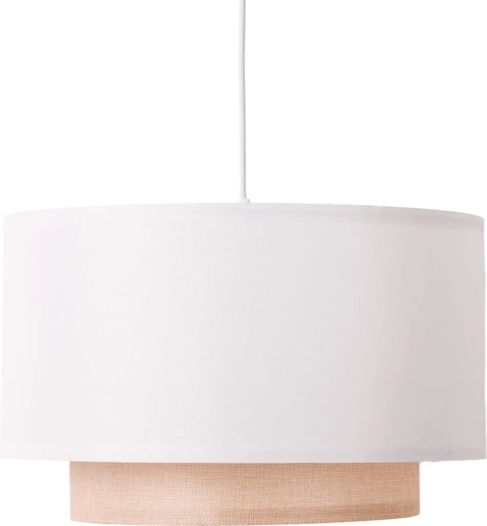 Lustre suspension en rotin blanc et tissu EMMA Ø 40 cm style chic