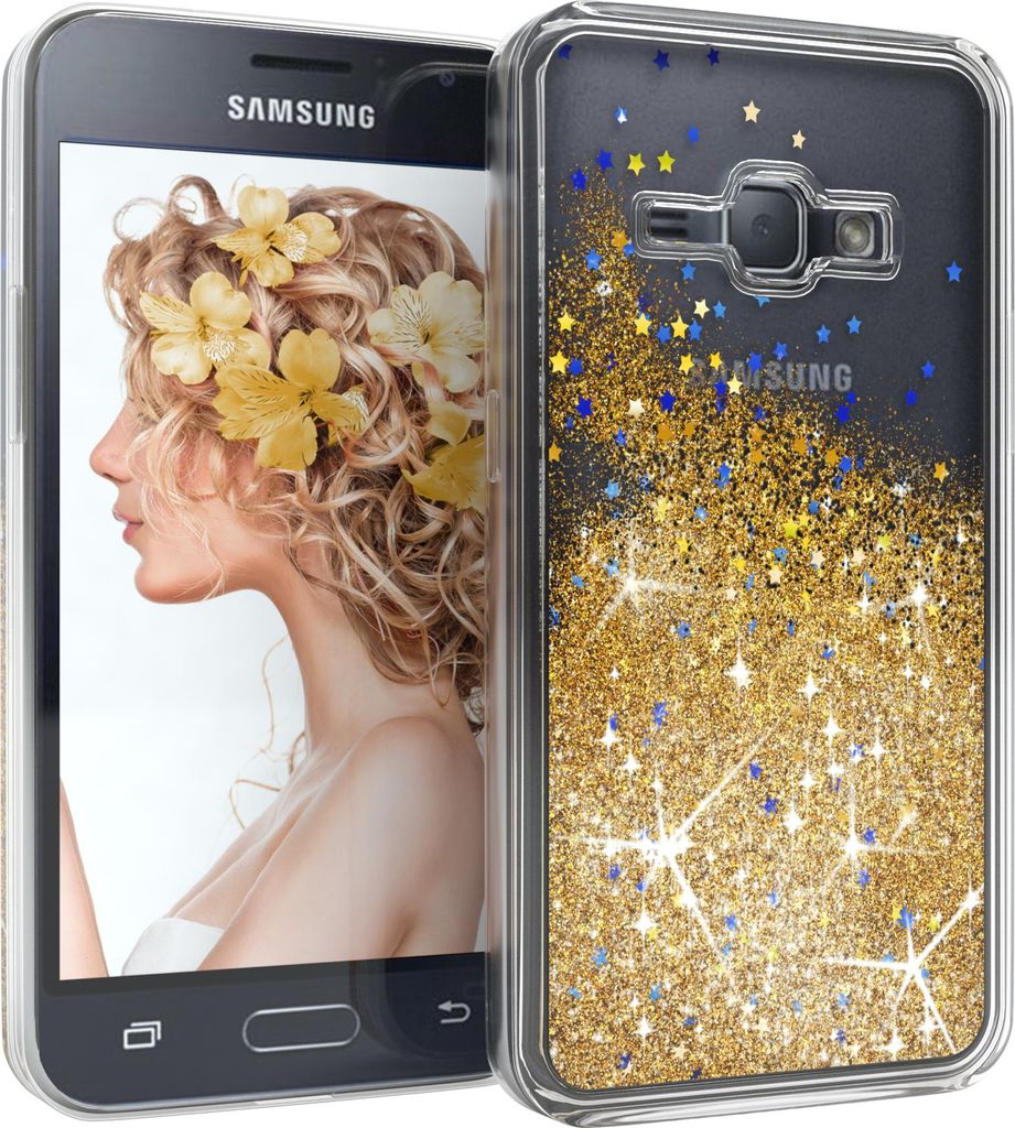 EAZY CASE - Glitzer Hülle kompatibel mit Samsung Galaxy J1 2016 Glitzer Schutzhülle, Soft Case, Backcover Transparent mit Motiv