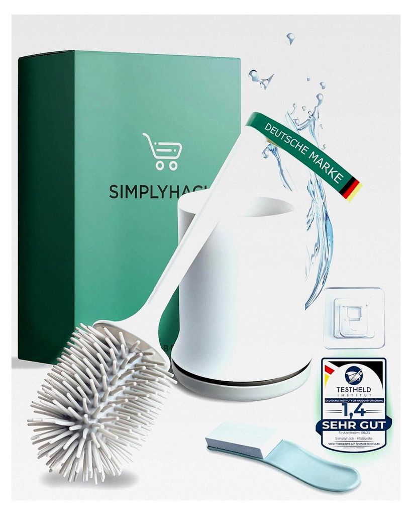 Toilettenbürste aus Silikon – hygienisch und schnell trocknend – weiße Klobürste – schmutz- und wasserabweisend – WC Bürste mit Halter ...