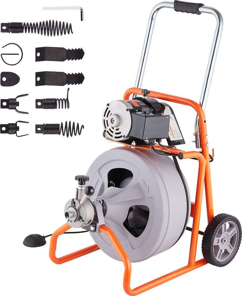 SucceBuy Rohrreinigungsmaschine 75 Fuß x 1/2 Zoll, tragbare Rohrreinigungsspirale mit automatischer Zuführung, 8 Schneidern und luftaktiviertem F...