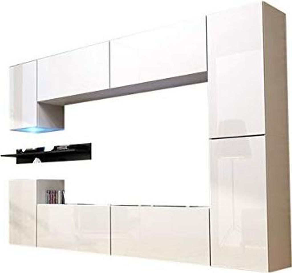 Furnitech Wohnwand Wohnzimmer - Hängend Wohnwand Modern - Regale und TV Schrank - Wohnzimmer Möbel ohne LED (Future C13/HG/W1 1A)