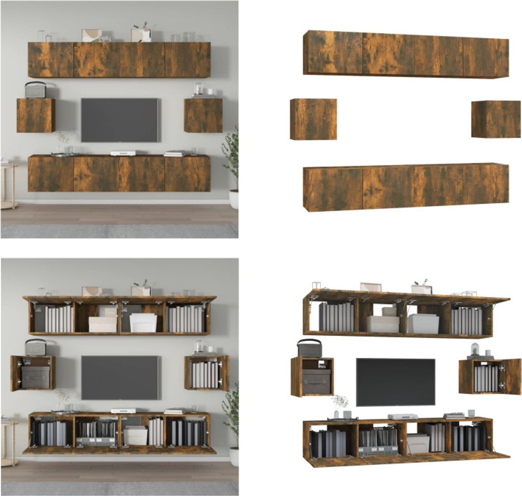 vidaXL 6 tlg. TV Schrank Set Räuchereiche Holzwerkstoff - TV-Schrank-Set - TV-Schrank-Sets - TV-Schrank - TV-Ständer