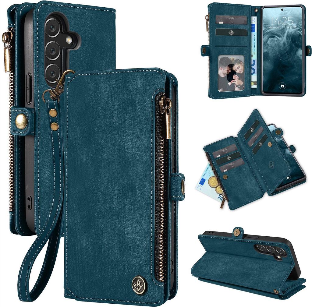 Handy Hülle für Samsung Galaxy A14 / A14 5G Geldbeutel Geldbörse RFID Schutz Klapphülle Cover Schutzhülle Wallet Farbe: Petrol