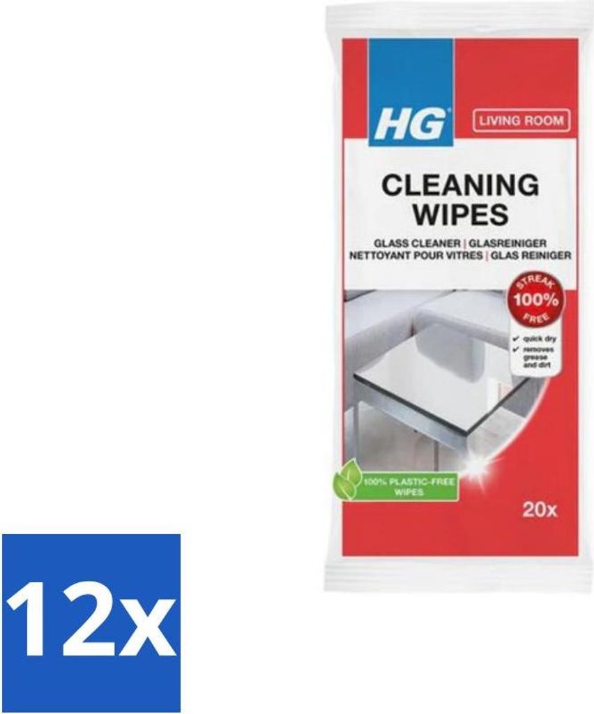 HG Reinigungstücher für Glas, 20 Stück - Vorteilspack - 12 Stücke