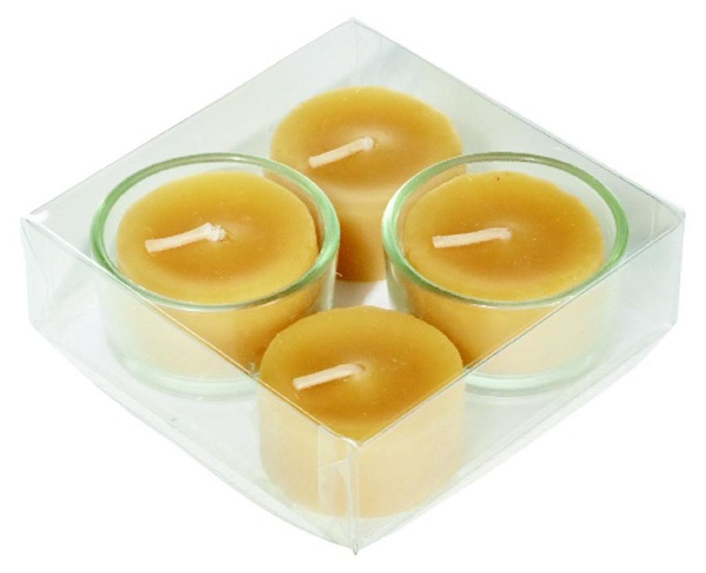 100% Bienenwachs Teelichter mit Glas (4 Teelichter in 2 Produktbild 
