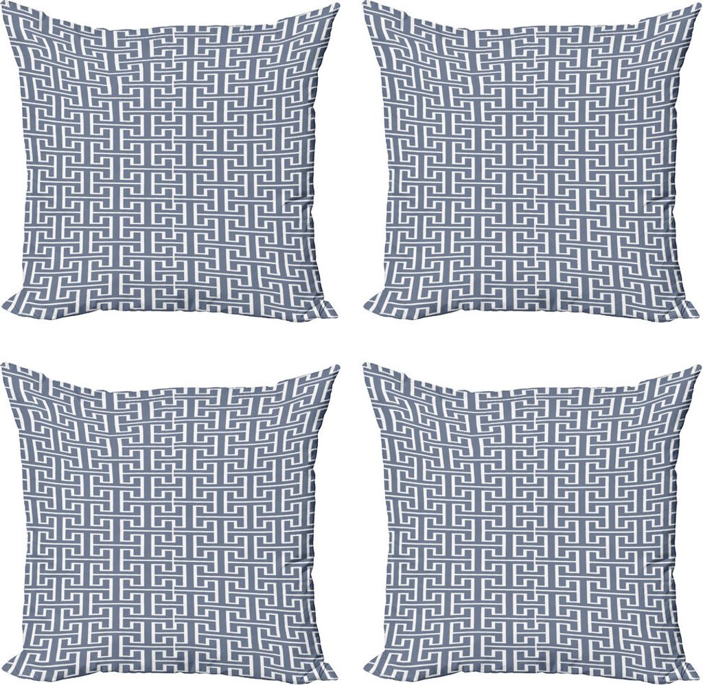 ABAKUHAUS Geometrisch Kissenbezug Set (4 Stück), Japanische Bodenausführung, Moderner Doppelseitiger Digitaldruck, 60 cm x 60 cm, Grau weiß