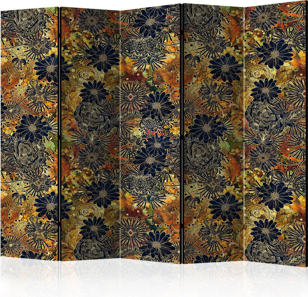 5-teiliger Doppelseitiger Vlies Paravent - Floral Madness II 225x172 cm Orient o-B-0001-z-c