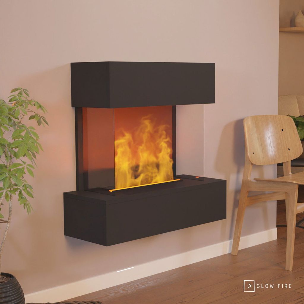 GLOW FIRE Elektrokamin 'Hölderlin'| Wasserdampf Kamin mit OMC 500 in schwarz als Wandkamin| HxBxT: 120x120x37 cm