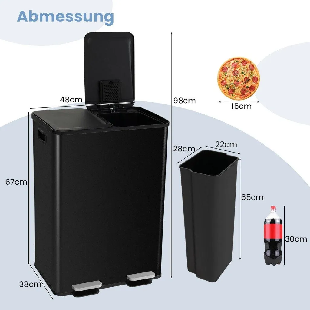 Poubelle de cuisine double compartiment 60 L noire - Fermeture douce - 3