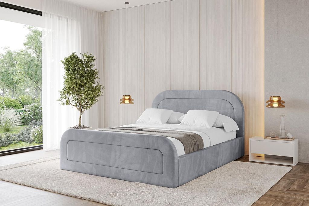 ALTDECOR Polsterbett mit Bettkasten - LERAY-Z - 180x200 Hellgrau - Bett mit Matratze H3/H4, Kopfteil und Fußteil, Boxbett, Doppelbett mit Stauraum