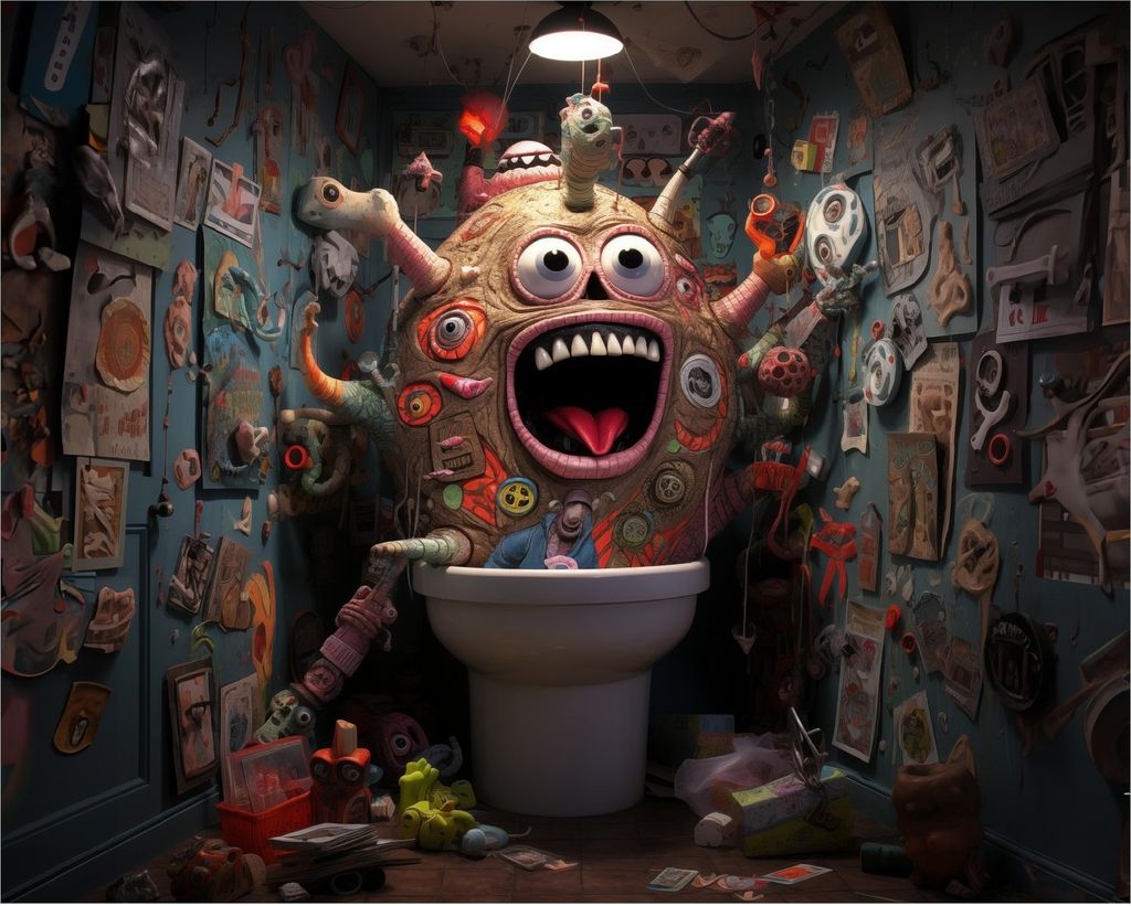 Wallario Poster - Kloalarm - Toilettentroll, Kunstdruck Größe: 40 x 50 cm