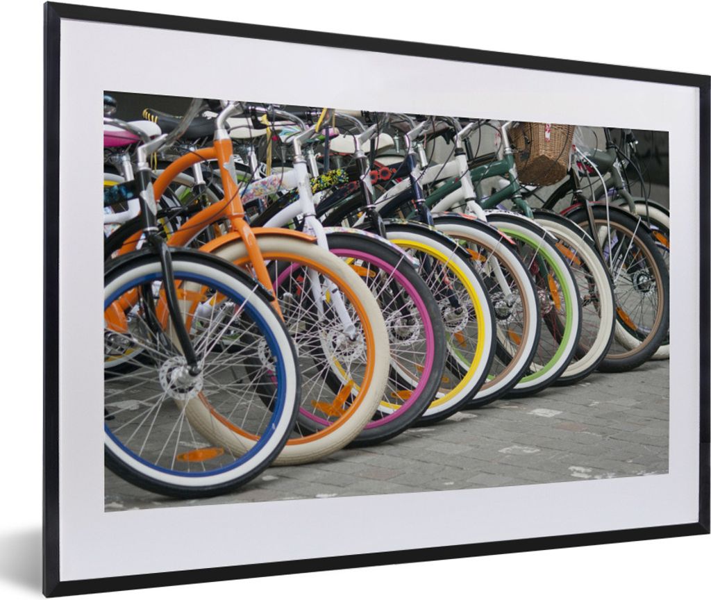 MuchoWow MuchoWow Gerahmtes Poster Mehrere bunte Fahrräder 60x40 cm - Poster mit zchwarzem Bilderrahmen - Schlafzimmer - Plakat in Rahmen - Dr...