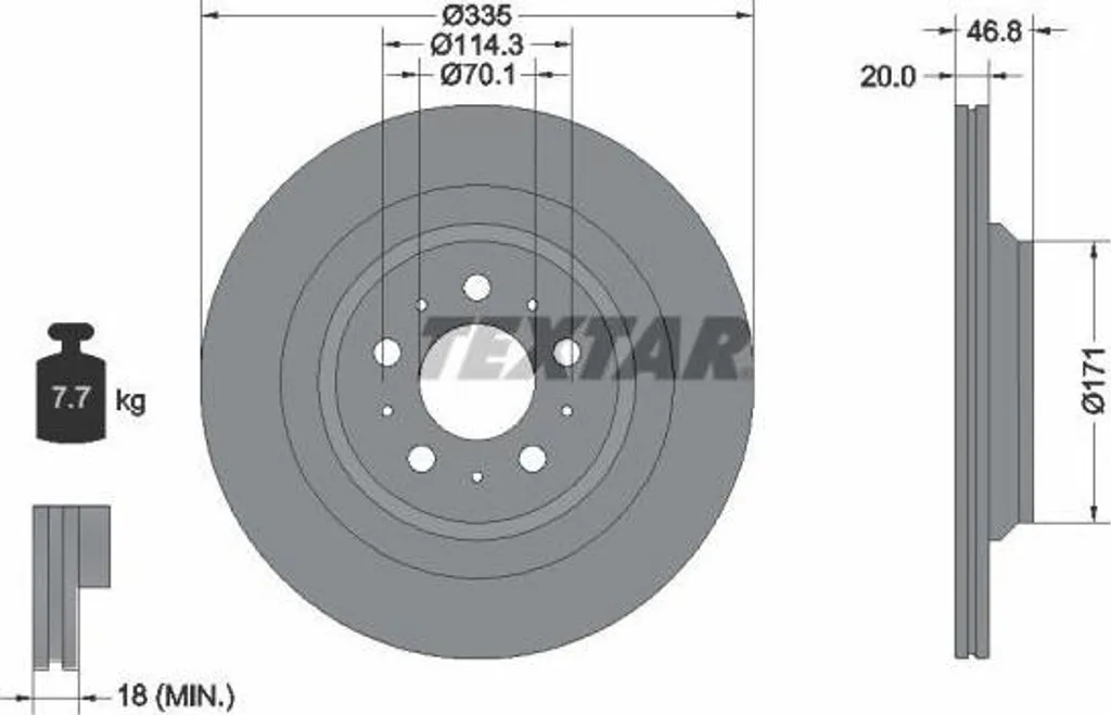 Textar 92343303 Disque de Frein OE 104463100D pour Tesla Model 3