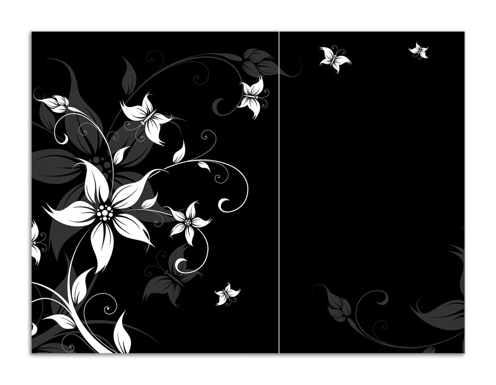 Wallario Herdabdeckplatte aus Glas, Größe 70 x 52 cm 2-teilig, Motiv Blumenranke in Schwarz-Weiß