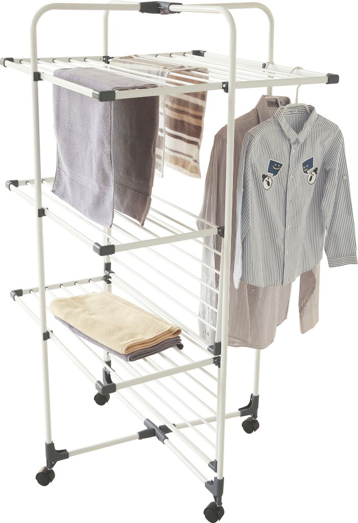 Meisterhome Extra großer und Stabiler Wäscheständer Turm mit Rollen - Wäscheturm - Standtrockner für Kleidungsstücke, standfester - mit 6 K...