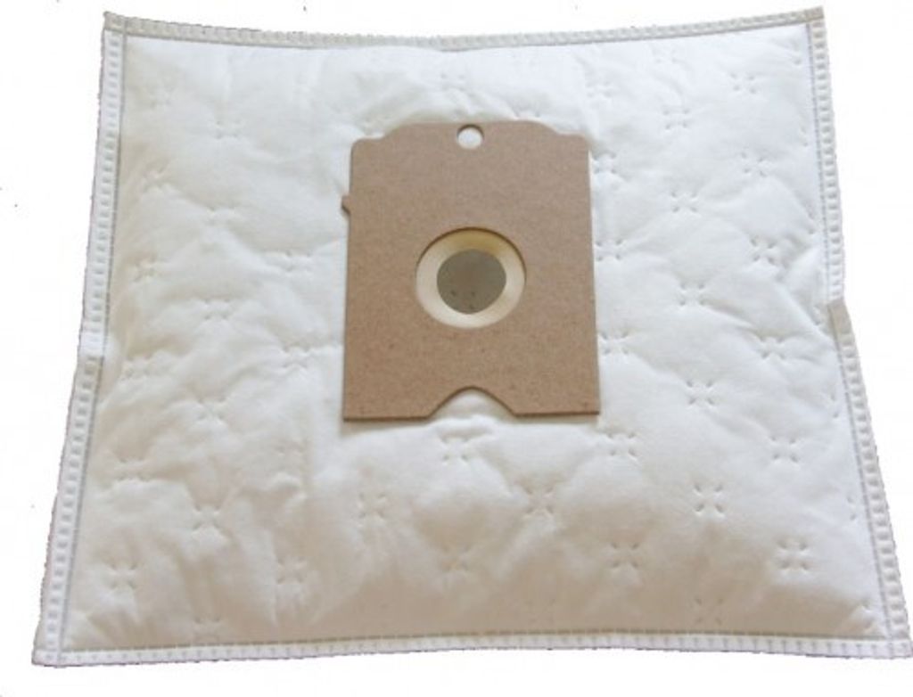 A white quilted vacuum cleaner bag with a cardboard attachment.