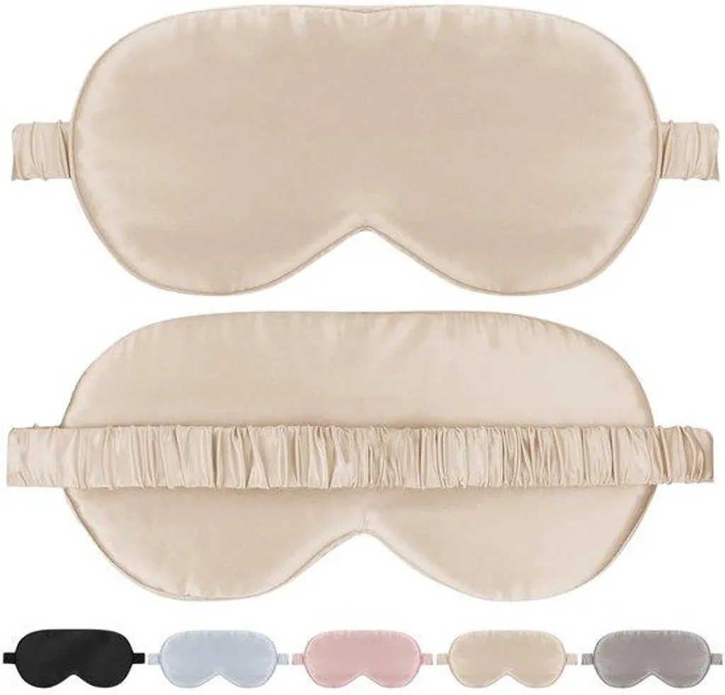 Masque de sommeil en soie beige pour voyager - Repos total et confort