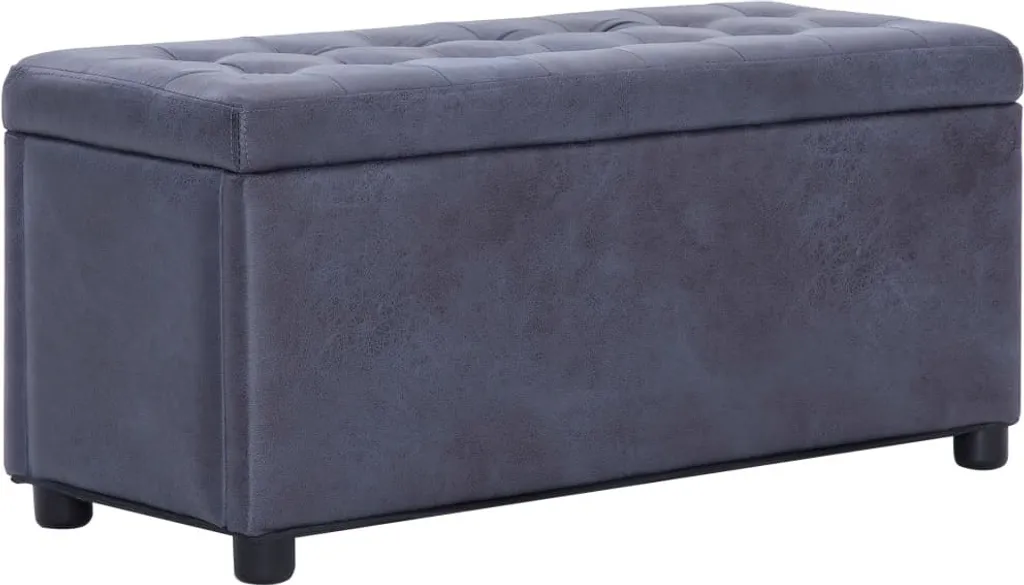Pouf coffre gris aspect daim 87,5 cm avec grande capacité de stockage