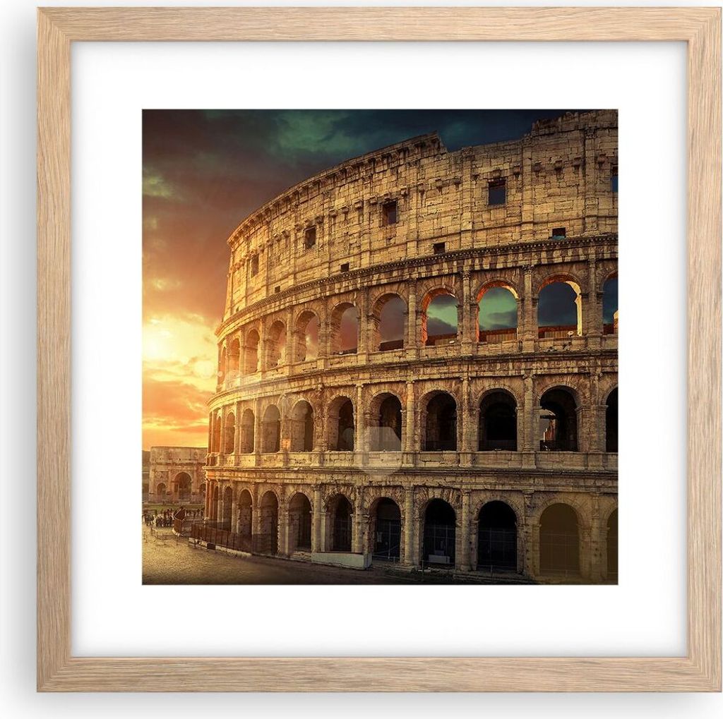 Gerahmtes Poster - Rahmen in heller Eiche - Coloseum Roma Architektur Italien - 30x30 cm - Wand Bild - Wanddeko - Wandbilder - Wandposter - Bilderr...