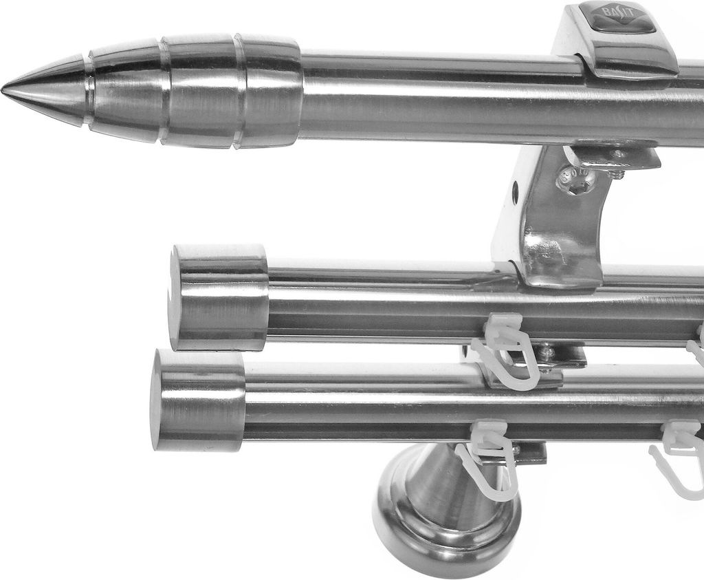 Rohr + Innenlauf Gardinenstange Ø 20mm Edelstahl Look 3-läufig Wandträger H60RII
