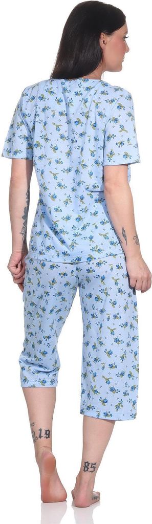 Damen Pyjama 2 teiliger Schlafanzug Hausanzug 3/4 Sommer; Blau/M/38