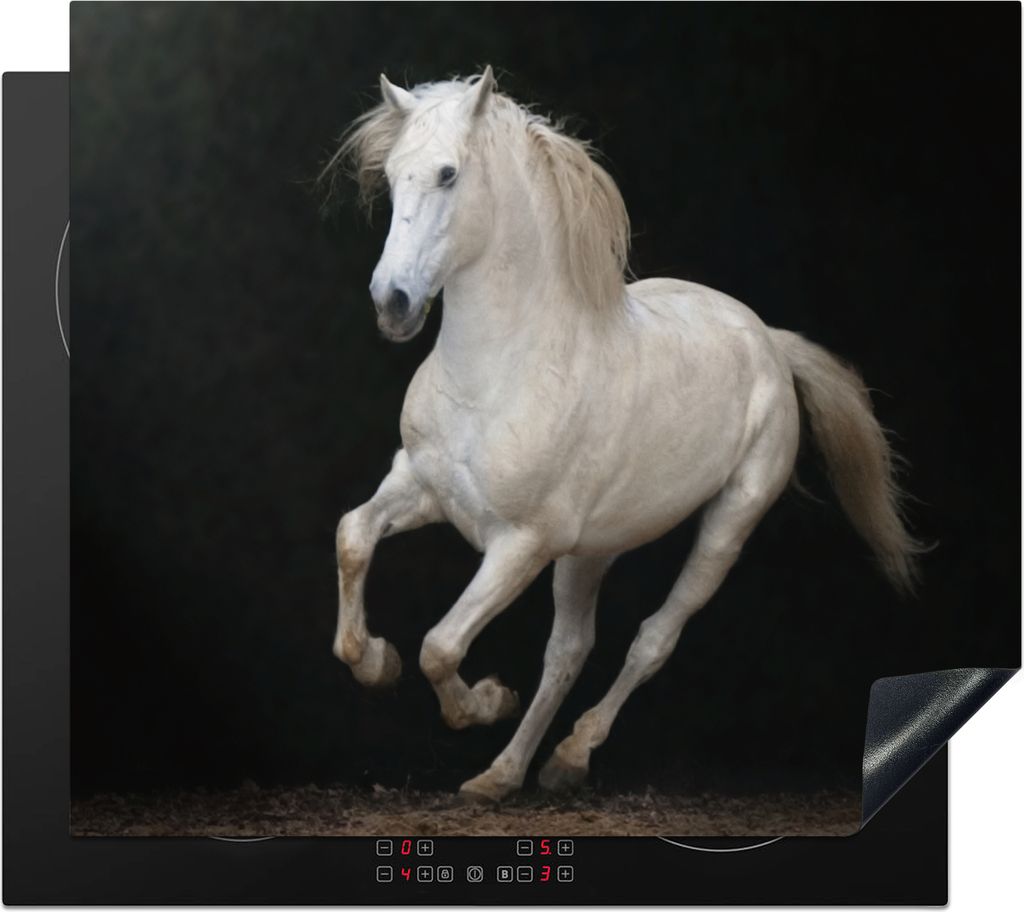 KitchenYeah Herdabdeckplatte Pferde - Schwarz - Porträt , 57x51cm, Küche Deko, Glaskeramikfeld Herdabdeckung, Abdeckplatte fùr Kochfeld
