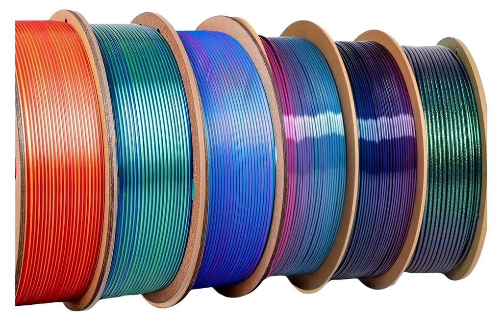 6-teiliges 3D-Drucker-Filamentbündel, Seiden-PLA 1,75 mm, 1000 g pro Spule, Maßgenauigkeit +/- 0,03