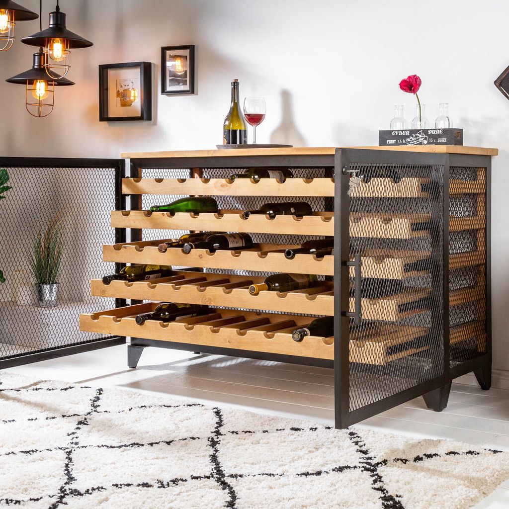 riess-ambiente Industrial Weinschrank BODEGA 130cm recyceltes Pinienholz natur Weinregal für 55 Flaschen Barschrank Mehrzweckschrank