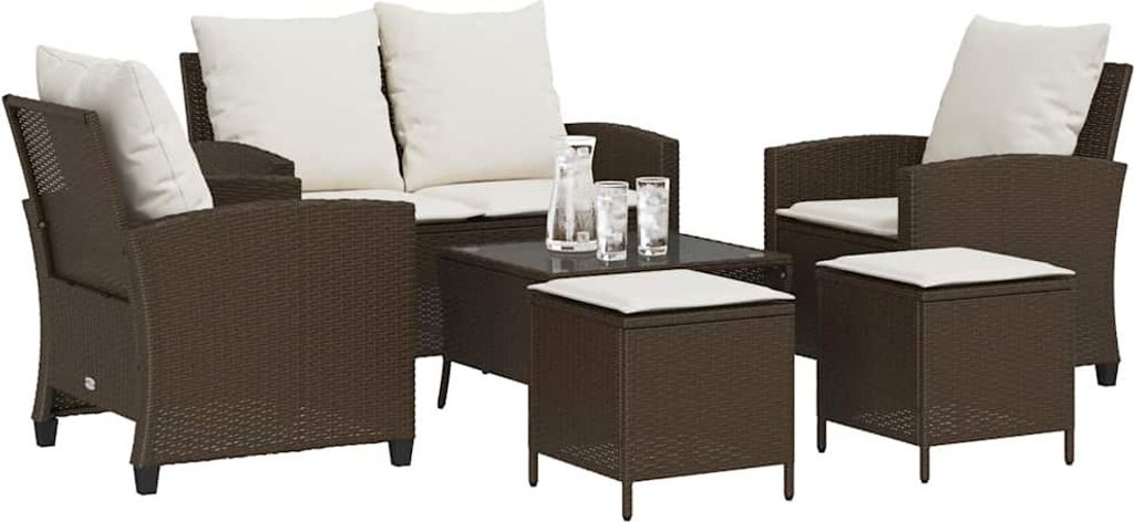 vidaXL 6-tlg. Garten-Sofagarnitur mit Kissen Braun Poly Rattan