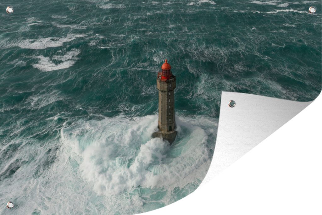 MuchoWow 60x40 cm Outdoor-Poster Gartendeko Sichtschutz Garten Poster für den Garten Eine Luftaufnahme des Leuchtturms von La Jument inmitten d...