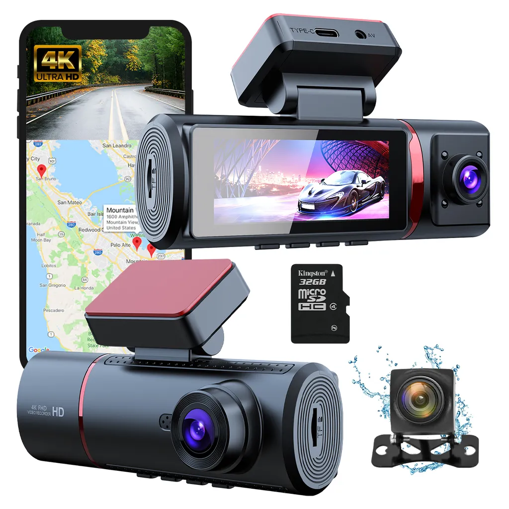 Fleau Tech 4K Dashcam Auto - Telecamera 3-in-1 WiFi GPS per Sicurezza