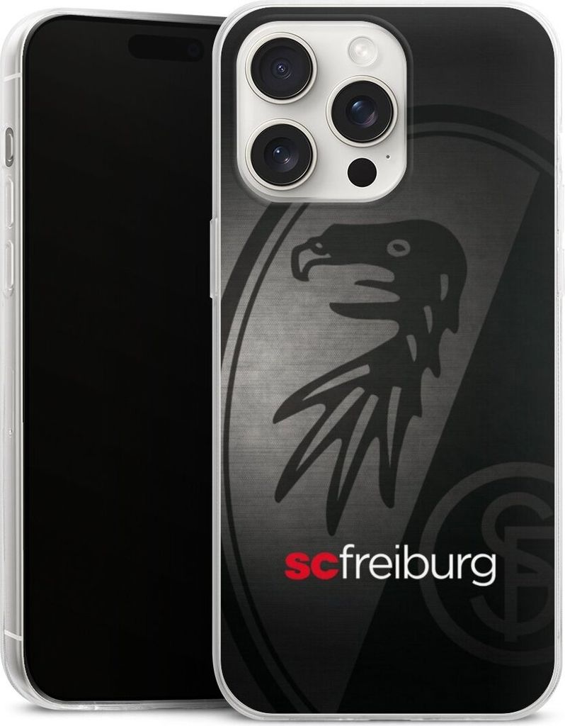 DeinDesign Slim Hülle für Apple iPhone 15 Pro Max Silikon Case Ultra Dünn Handyhülle Metallic Look Offizielles Lizenzprodukt SC Freiburg