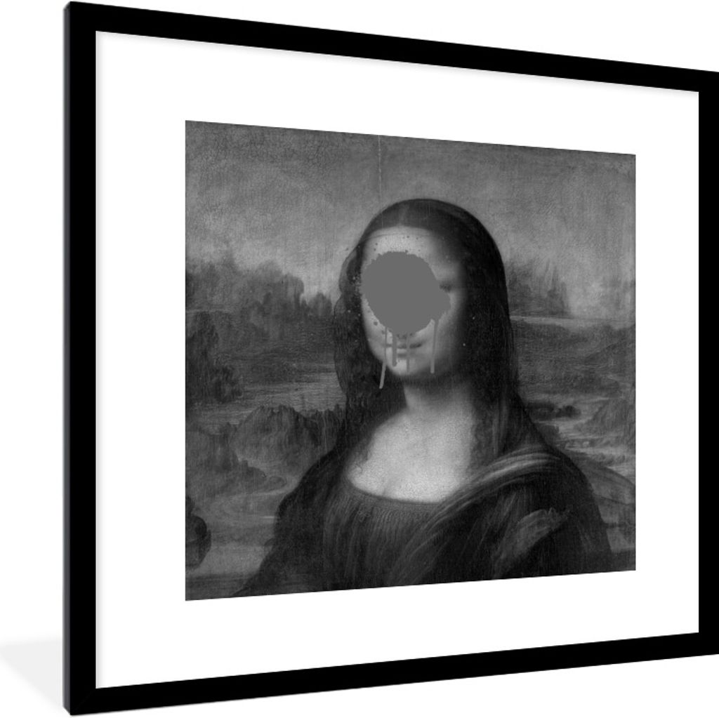 MuchoWow Gerahmtes Poster Mona Lisa - Leonardo da Vinci - Schwarz - Weiß 40x40 cm - Poster mit Schwarzem Bilderrahmen Wandposter Rahmen Foto Bil...