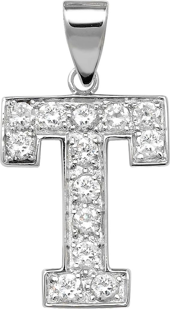 Stylischer 925 Sterling Silber Buchstaben / Initiale Damen - Anhänger mit Zirkonia; TRS35301LTT