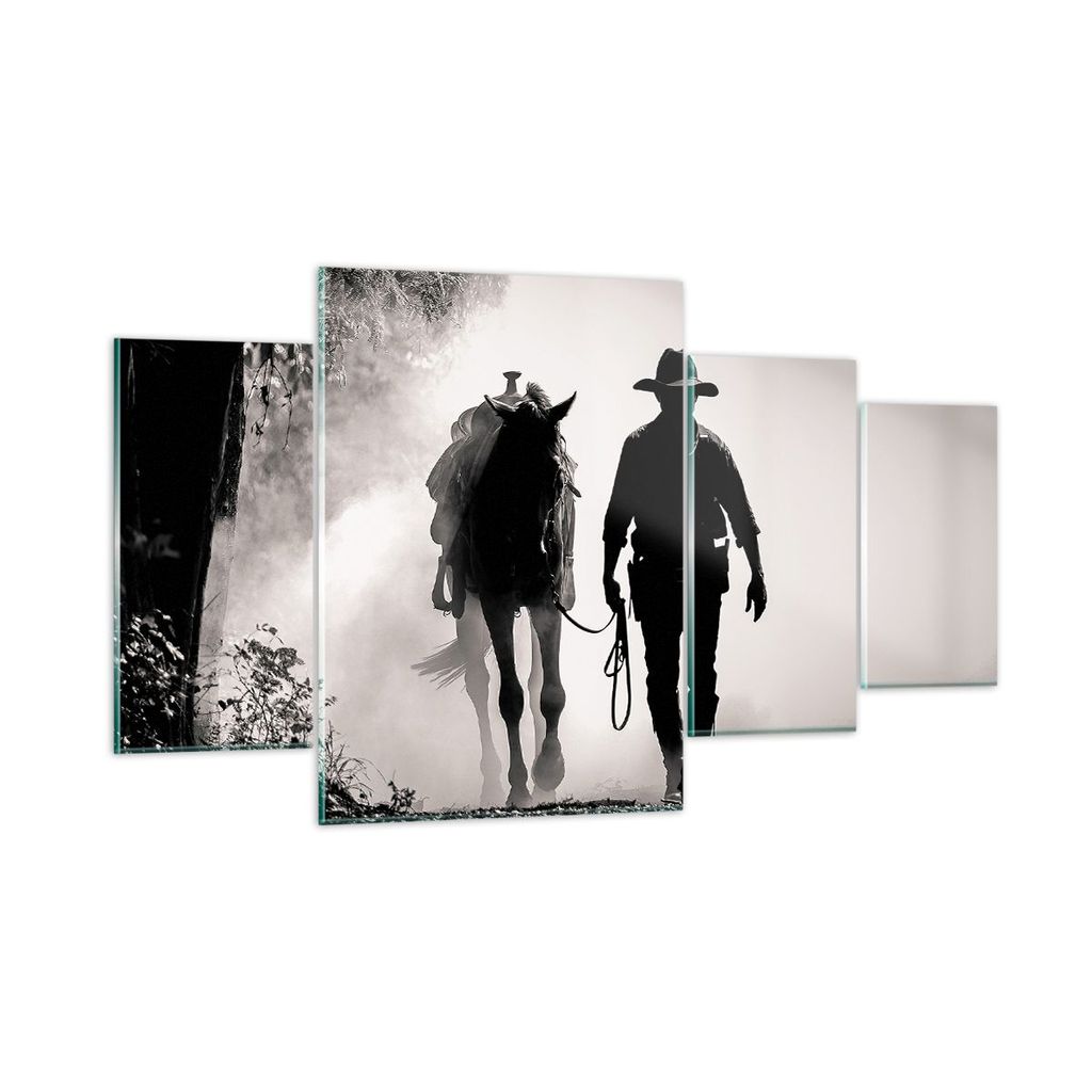 Bilder auf glas - 4 Teile - Cowboy Pferd Shady - 160x90cm - Glasbilder - Wandbilder - Bilder - zum Aufhängen bereit - Wanddekoration aus Glas - Gl...